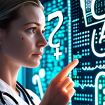 A nurse intently observing a patient, surrounded by glowing data points and question marks. Focus on her observant expression. Style: Clean, modern, slightly stylized.**

**