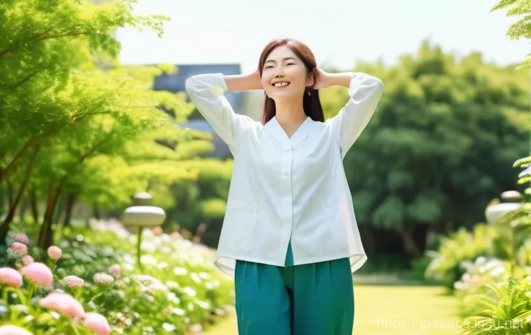 간호사의 스트레스 테스트 대비법 - **Prompt:** A female Japanese nurse, in her late 20s to early 30s, finds a brief moment of tranquili...