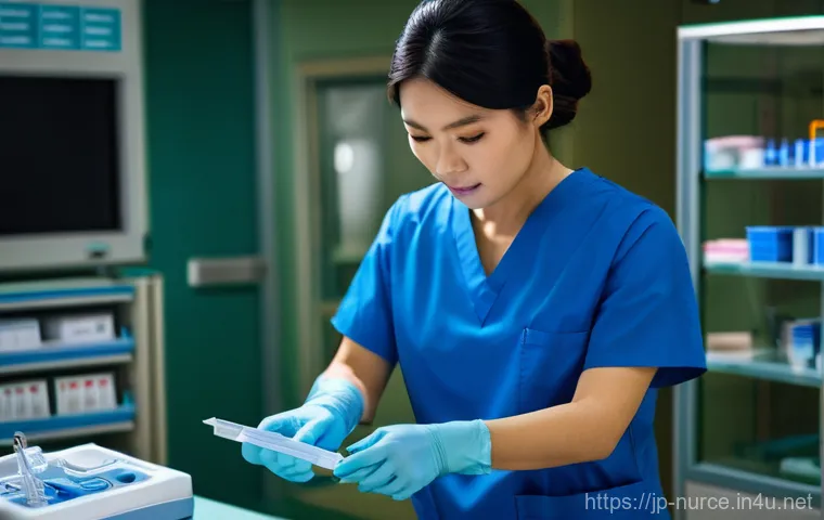 간호사 업무 중 주의해야 할 약물 - **Prompt:** A compassionate and empathetic Japanese nurse in her 30s, wearing a neat, short-sleeved ...