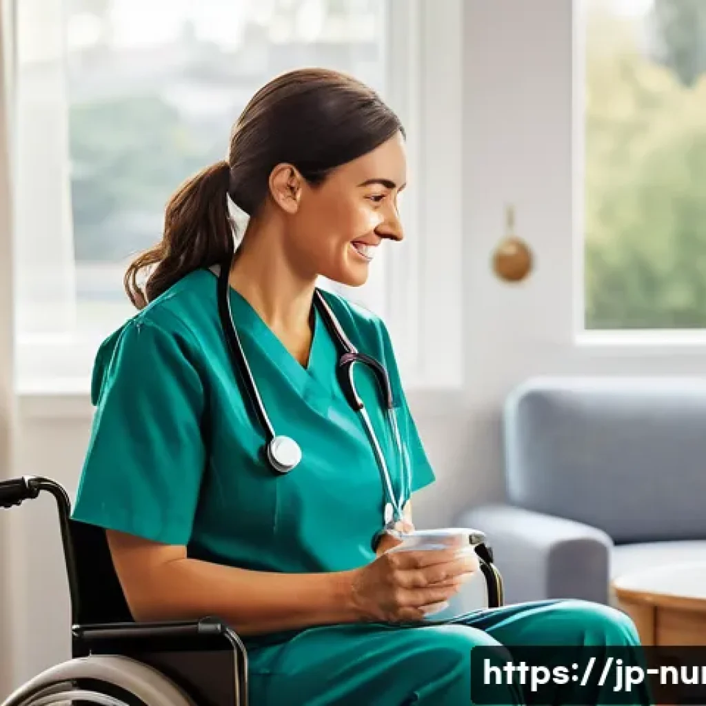 간호사의 고용 안정성 확보 방법 - A female nurse, appearing to be in her late 20s to early 30s, is depicted with a warm, empathetic sm...