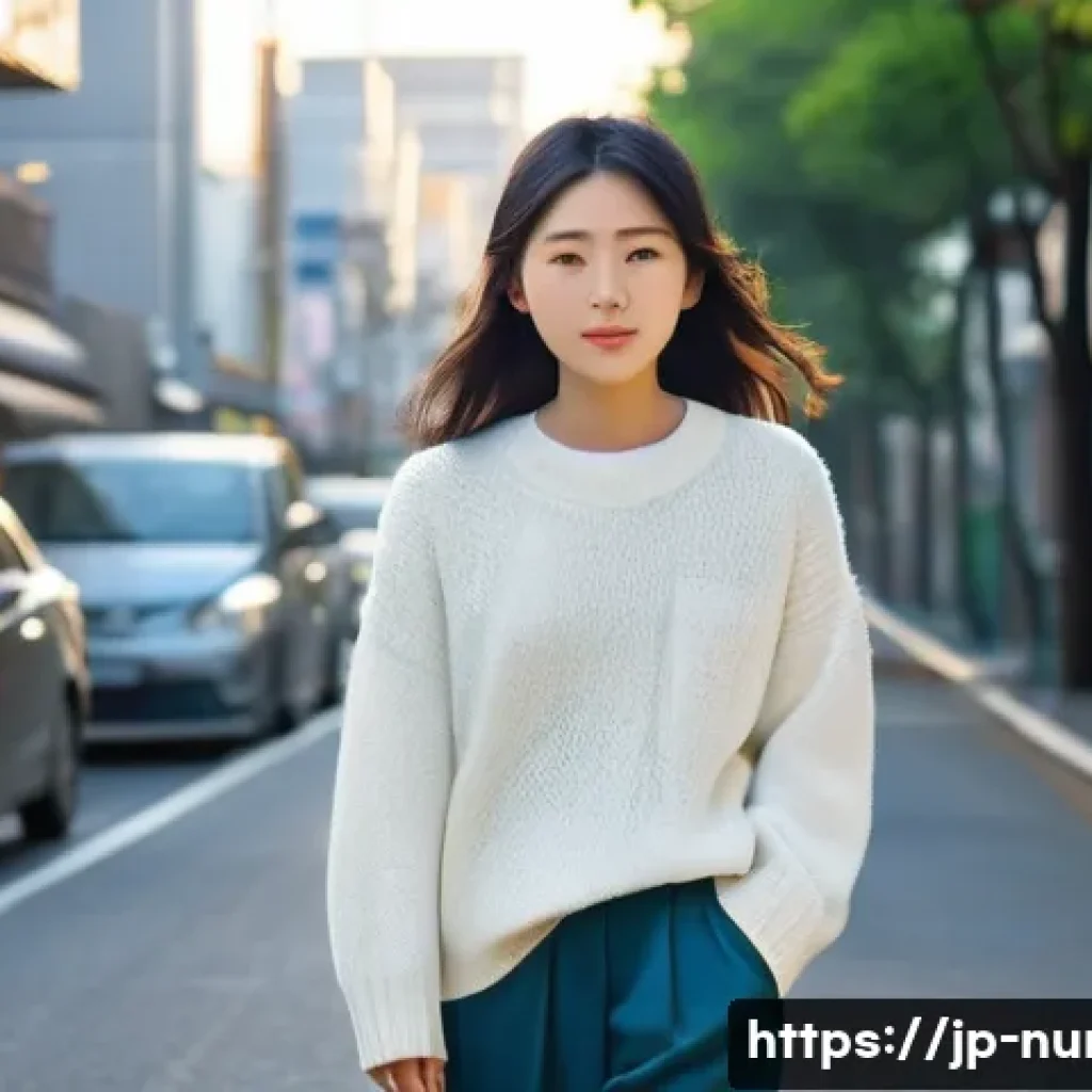 간호사의 근무 중 맞이하는 공감 사례 - **Prompt:** A young Japanese female nurse, after a long night shift, walks down a quiet city street ...
