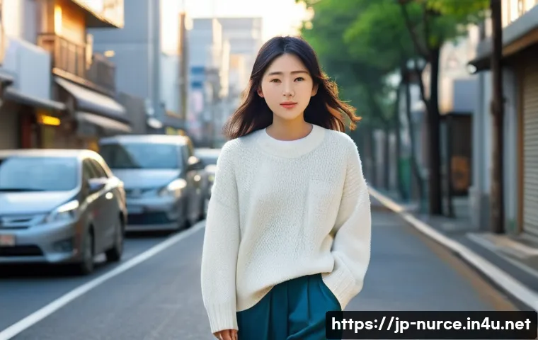 간호사의 근무 중 맞이하는 공감 사례 - **Prompt:** A young Japanese female nurse, after a long night shift, walks down a quiet city street ...