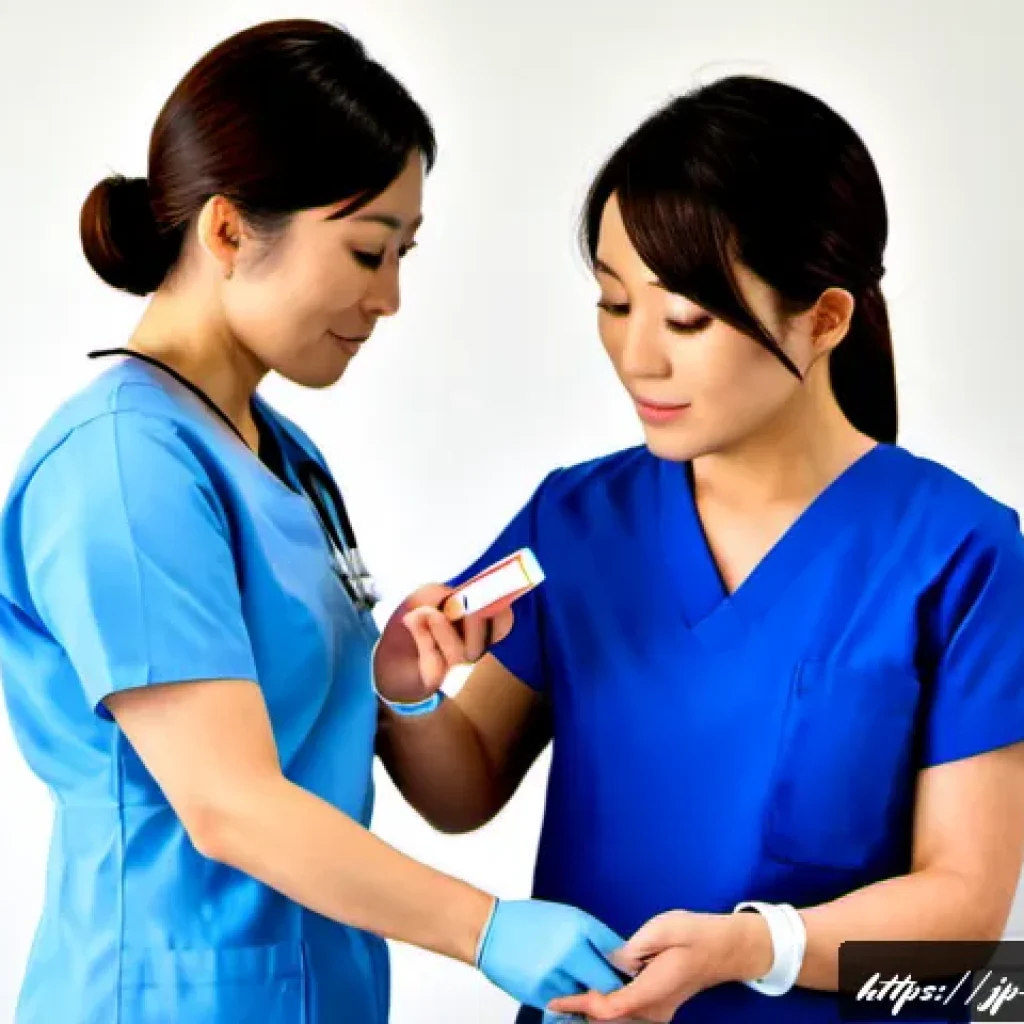 간호사 업무 중 잦은 실수와 해결법 - Photorealistic Japanese hospital medication room, a focused adult Japanese nurse in clean navy scrub...